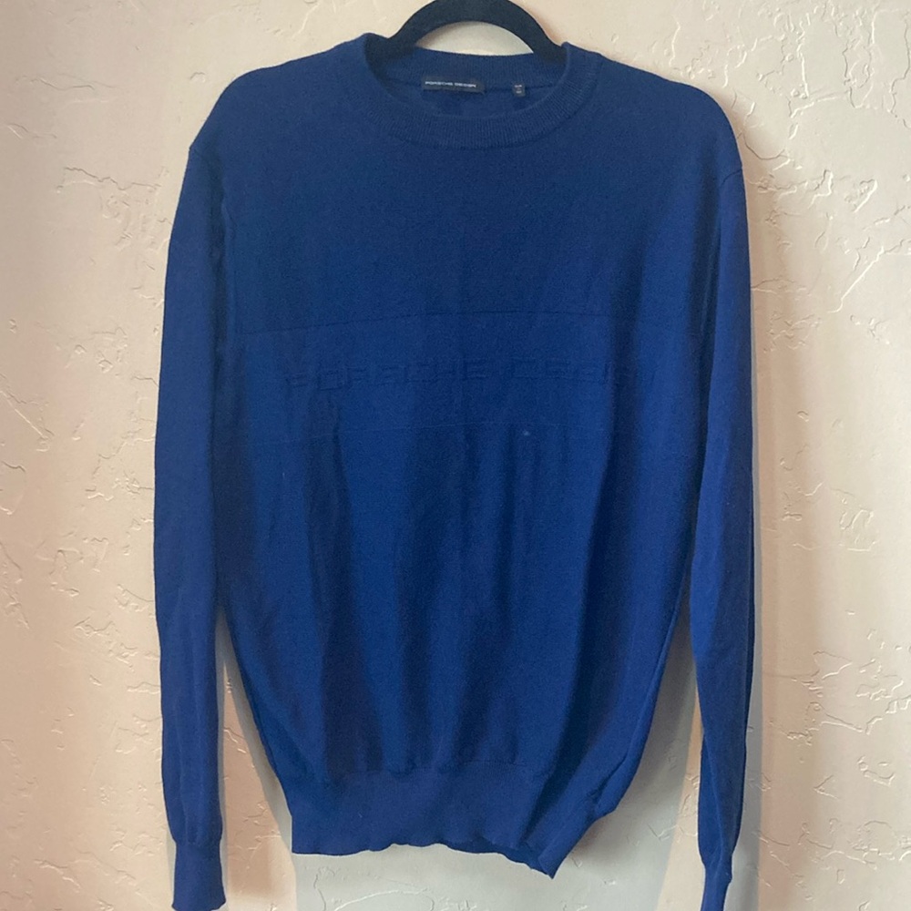 Porsche design lightweight navy blue logo sweater, medium